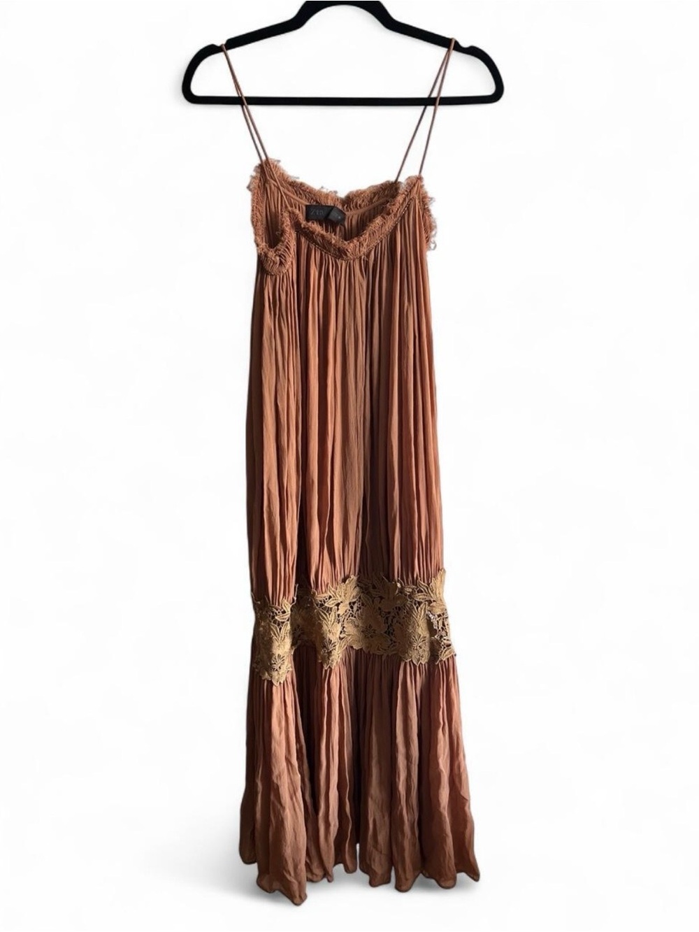Zara ZW Collection Wrinkled Embroidered Dress in Brown - Picture 5 of 7